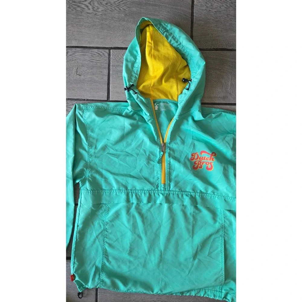 Dutch Bros Coffee Windbreaker‎ Jacket Large Aqua Teal Employee Exclusive